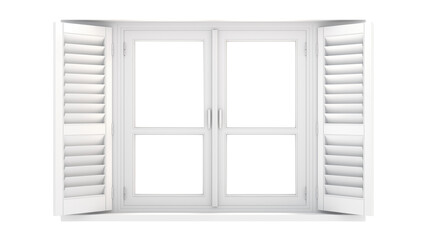 White Window with Open Shutters Architectural Design Element