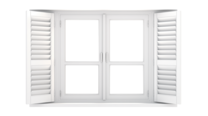White Window with Open Shutters Architectural Design Element