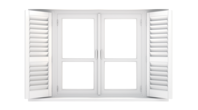 White Window with Open Shutters Architectural Design Element