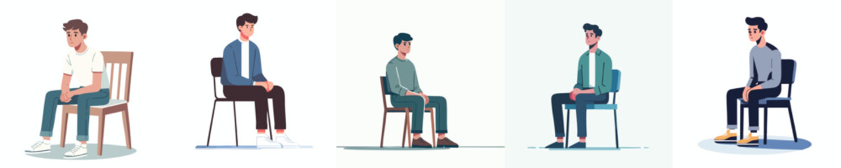 Minimal Flat Vector Set of Men Sitting in Silence – Modern Design for Editorial and Mindfulness Themes