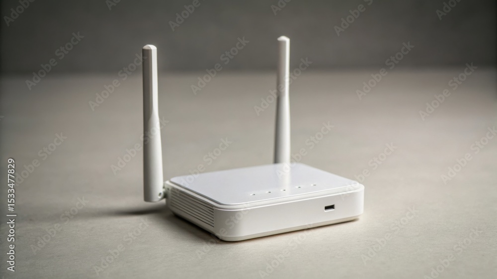 Poster wifi extender concept. white wireless router with antennas on a textured surface.