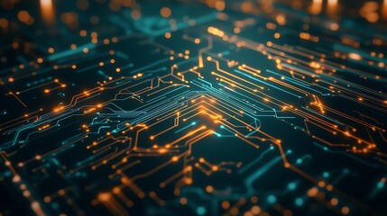Obraz premium Glowing Circuit Board with Futuristic Tech and Digital Elements