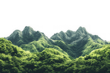 Lush green mountain range landscape png image for compositing and design projects, high resolution mountain peaks, hills, forests, transparent background isolated on transparent background