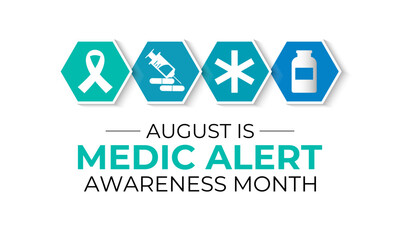 Illustration on the theme of Medic Alert Awareness Month. Promote Emergency Medical ID Safety. Creating for web banner, cards, prints, social media, poster, flyer and background design template.