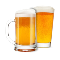two glasses of beer isolated on transparent background.