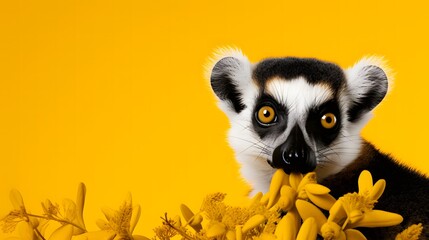 Obraz premium Playful lemur with striking black and white fur tropical background portrait colorful environment close-up view wildlife concept