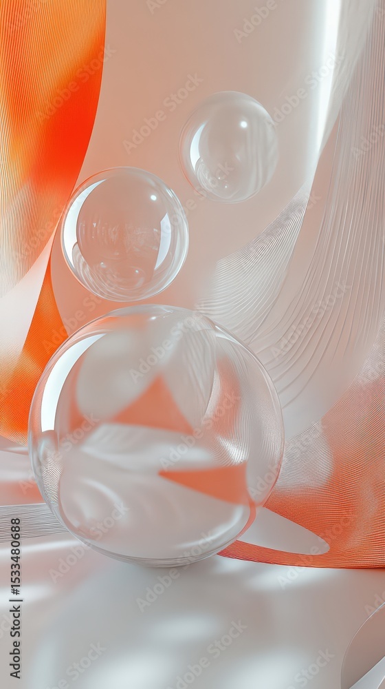 Poster subtle interplay of light and form featuring translucent spheres against soft gradients