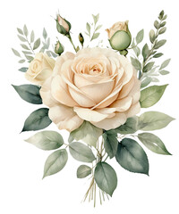 water color beige roses bouquet 8
