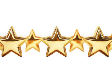 Fototapeta premium Five golden stars vector illustration, rating system, achievement, success, quality, award, isolated on transparent background