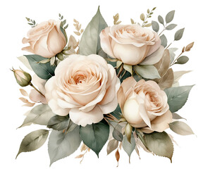 water color beige roses bouquet 11