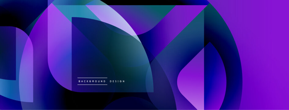 Abstract fluid shapes overlap, creating vibrant purple, teal gradients. Modern design suggests technology, innovation, energy. Minimal text present.