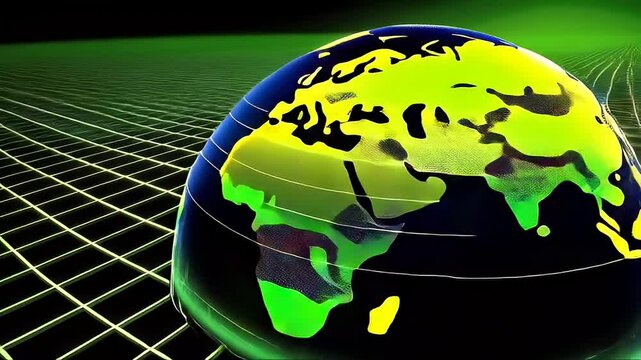 Globe above digital grid background