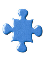 Fototapeta premium Single glossy blue puzzle piece with transparent background, isolated on black