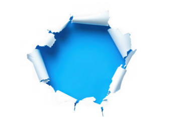 Torn paper hole effect png graphic element design resource for mockups and overlays blue isolated on transparent background