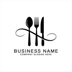 Elegant Restaurant Logo Design with Spoon Fork Knife on White Background
