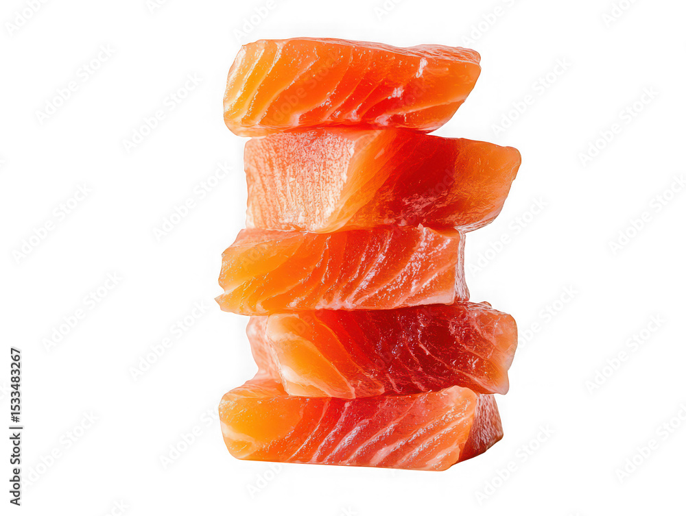 Poster stack of fresh salmon filets isolated on transparent background