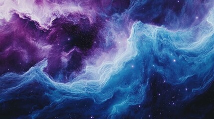 Obraz premium A cosmic abstract background with swirling galaxies, deep blue, purple nebulae, and glowing stars scattered across the scene for a vast, space-like effect