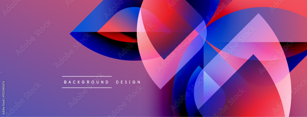 Poster Abstract vibrant layers create dynamic composition. Purple background enhances colorful overlapping shapes, modern design element.