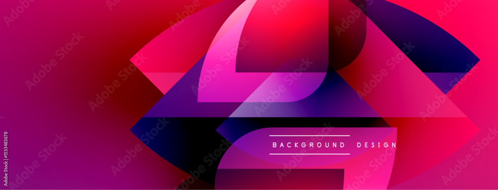 Poster abstract geometric shapes blend vibrant pinks, purples, blues. modern design evokes dynamic energy, 