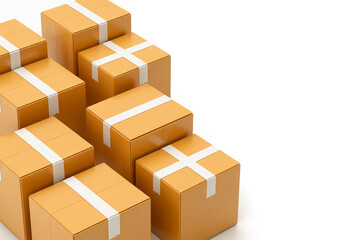 Fototapeta premium Stack of cardboard boxes sealed with tape delivery packaging