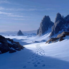 Exploring winter beauty snowy landscapes and footprints in the mountains nature scene high altitude tranquil view