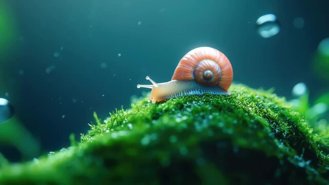 Snail glide on a surface covered with Algae