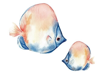 butter flyfish tropical watercolor fish vector illustration, underwater ocean animal art isolated on white background
