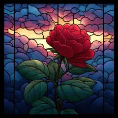 Stained glass rose art installation gallery visual artwork indoor close-up floral design