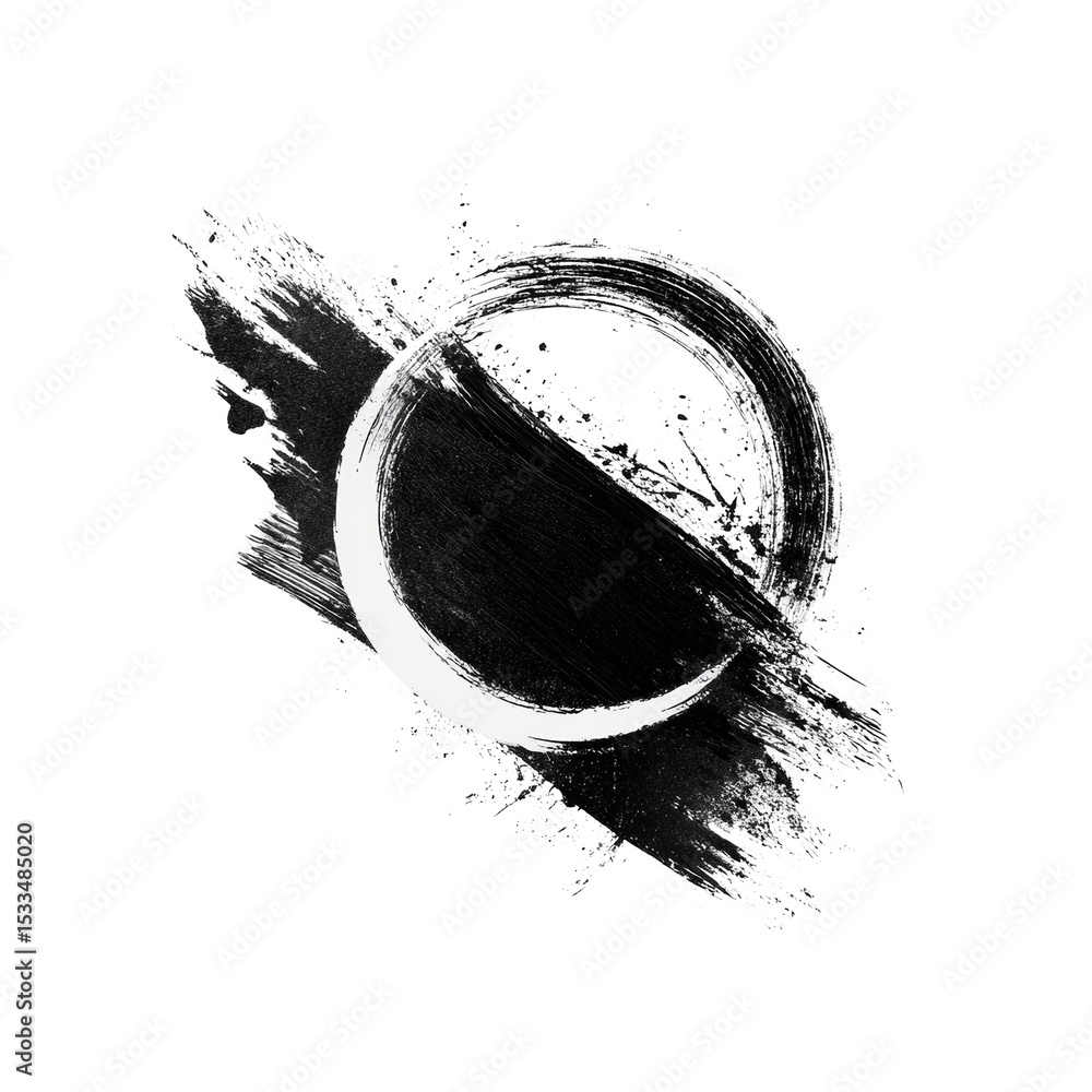 Poster abstract circle created with black paint strokes and splatter effect art