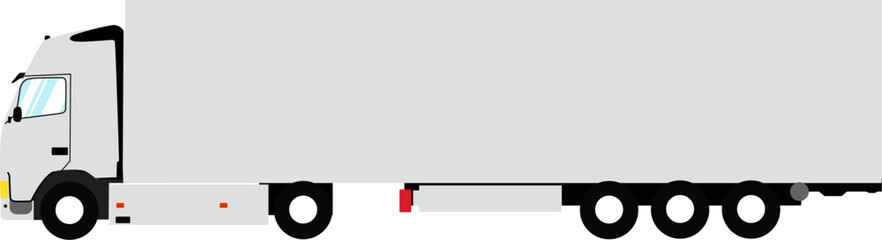 White Semi-Trailer Truck Side View Illustration