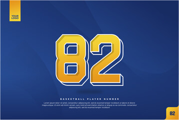 Bold Number 82 in Yellow Gradient with White Outline on Blue Background for Basketball Jersey Design