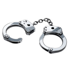 Illustrative depiction of metallic handcuffs isolated on a plain background