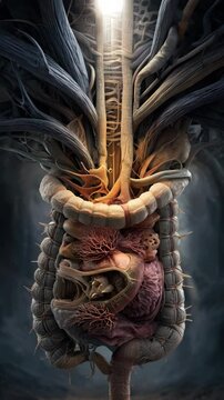 An artistic representation of human anatomy showcasing interconnected organs.
