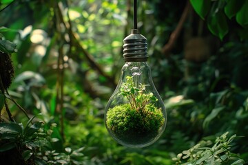 Green Environment with Moss in Glass Bulb as Eco Symbol
