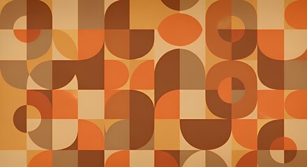 レトロな幾何学模様 オレンジとブラウンの暖色系パターン