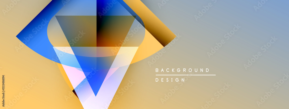 Poster Abstract geometric shapes blend, creating vibrant gradient background. Soft colors transition smoothly, offering modern design element.