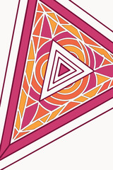 Digital vector art background with layered triangular geometry, vibrant magenta and orange tones, symmetrical layout with gradients and sharp angles