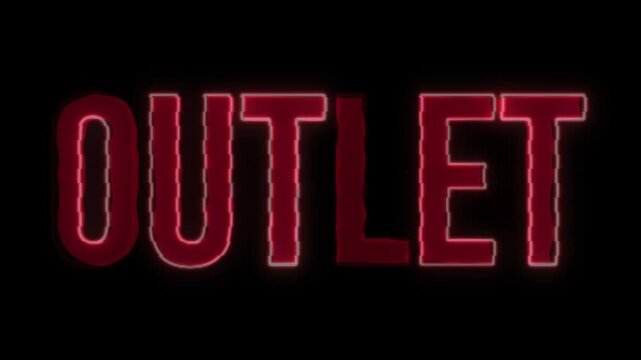 Retro vintage red Neon Outlet, text flickering animation on a black background	