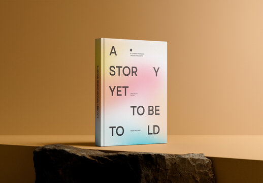 Hardcover Book Mockup &ndash; Minimal Cover Presentation on Stone Surface with Warm Lighting