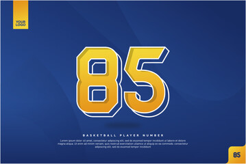 Bold Number 85 in Yellow Gradient with White Outline on Blue Background for Basketball Jersey Design