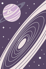 Abstract cosmic swirl background in vector style, dreamy galaxy colors-purple, navy, and starlight white, circular motion and layered gradients