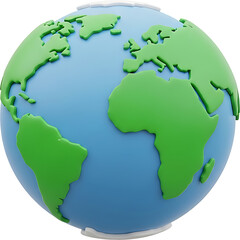 Obraz premium 3D Earth Globe Icon Displaying Continents of Africa, Europe and the Americas in a Flat-Design Aesthetic, Perfect for Global Business and Educational Purposes
