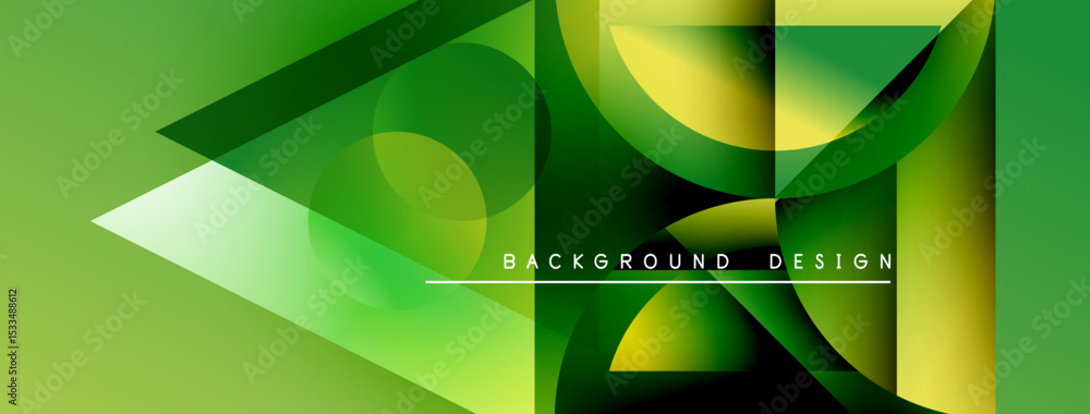 Leinwandbilder Abstract green gradients form dynamic shapes. Overlapping layers create depth, modern visual effect. Text reads background design.