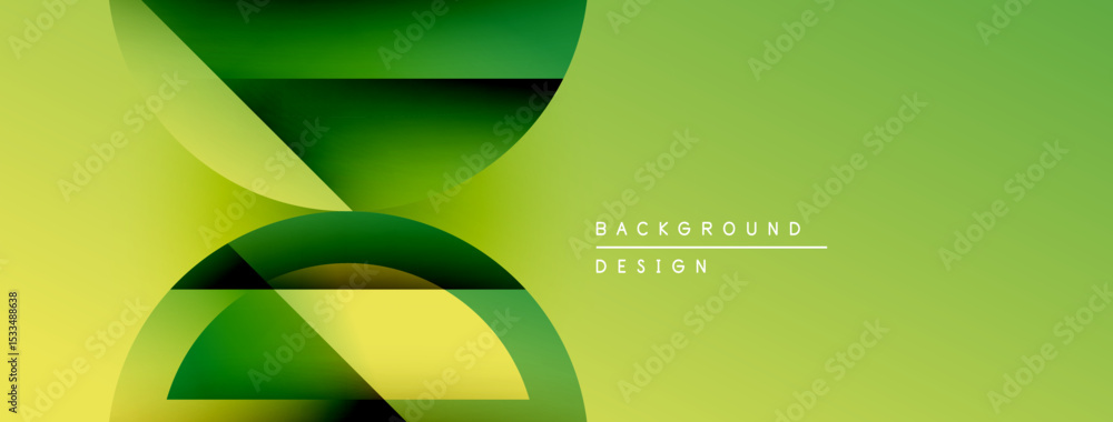 Poster Abstract green design. Overlapping shapes create dynamic visual effect. Smooth gradients, modern aesthetic. Simple text elements present.