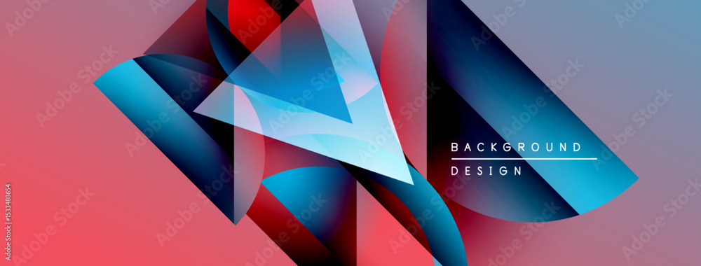 Poster Abstract geometric shapes blend vibrant colors. Gradient transitions create dynamic visual effect. Modern design suitable for backgrounds.