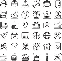 Travel Icon Set &ndash; Vector Line Icons for Tourism & Adventure

Vacation and Travel Icons &ndash; Editable Vector Set

Minimal Travel Icons &ndash; Airport, Map, Passport, Hotel

Travel Essentials Icons &ndash; Vector Lin