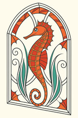 Colorful stained glass vector design, bold orange, green, and blue, symmetrical mosaic pattern
