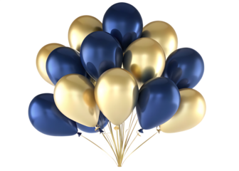   blue and gold balloon celebrate birthday celebrate isolated on white background PNG, ai generated