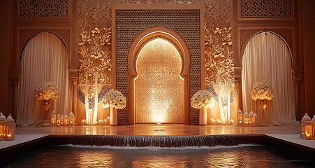 Luxurious wedding scenes in elegant natural and architectural settings, surrounded by florals, candlelight, and evolving romantic atmospheres.