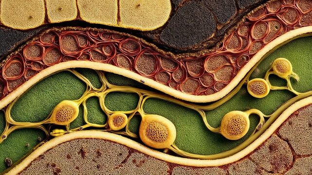 Microscopic Cross-Section of Plant Stem Revealing Intricate Cellular Structure